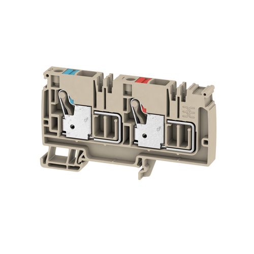 Supply terminal, PUSH IN, 10 mm², 500 V, 57 A, Number of potentials per tier: 2, TS 35, dark beige, Colour of operational elements: red / blue Weidmuller 1988250000 04050118373011