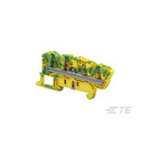 Terminal, spring push in, green yellow, 6mm, 4 positions, DIN rail mounted ENTRELEC 1SNK706152R0000