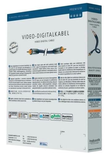 Cable 1xRCA - 1xRCA plugs 3.0m 75Ohm AU plugs, inakustik PREMIUM 1xRCA-1xRCA/3.0/PREM 4001985507948