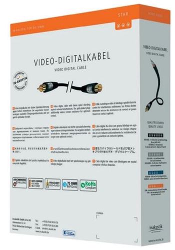 Cable 1xRCA - 1xRCA plugs 1.0m 75Ohm AU plugs, inakustik STAR 1xRCA-1xRCA/10/STAR 4001985511358