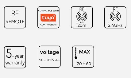 Wall remote for controller VARIANTE RGBW/RGB+CCT, RF 2,4GHz, TUYA, LED line PRIME 201224 5905378201224