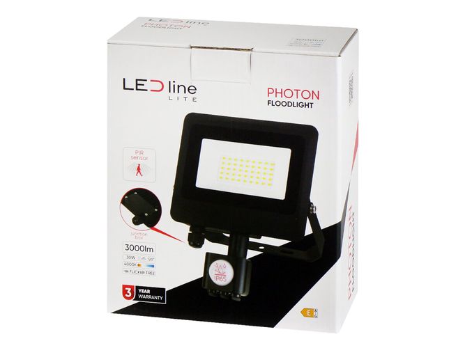 LED line LITE Floodlight PHOTON 30W 4000K 3000lm with motion sensor, IP65 203532 5905378203532