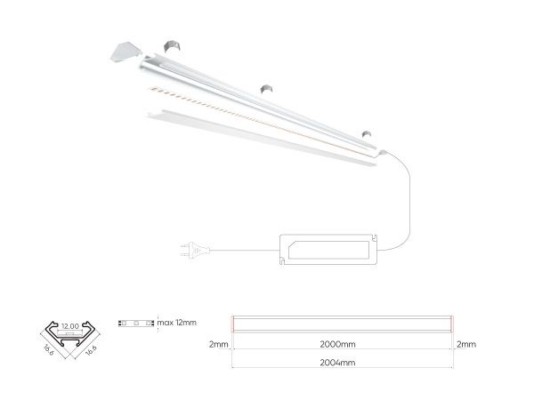 LED profile set, 2m, corner, anodized, with opal cover, holders and encaps 203648 5905378203648