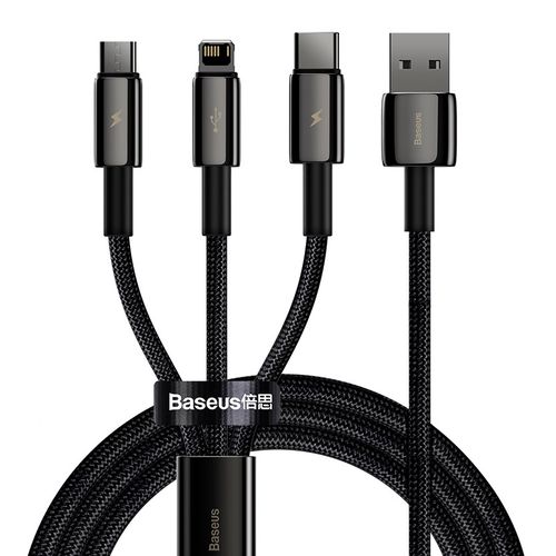 USB cable 3in1 Baseus Tungsten Gold, USB to micro USB / USB-C / Lightning, 3.5A, 1.5m (black), Baseus CAMLTWJ-01