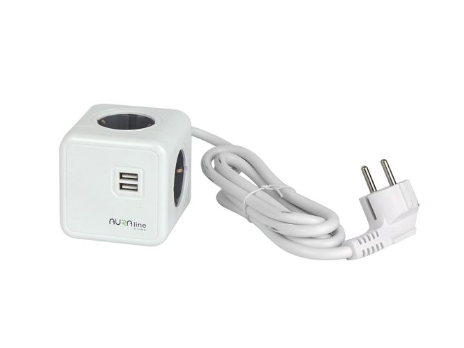 Adapter CUBE 4 socket 2xUSB 1,5m Schuko AURA line 205772