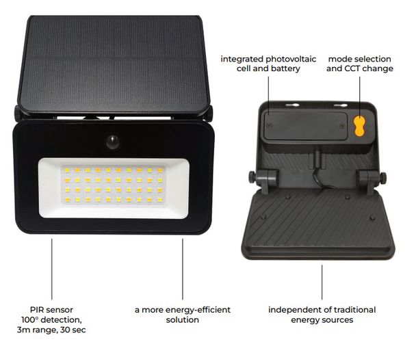LED floodlight with solar panel and motion sensor FLOWLITE, 1000lm, CCT, 2130mAh 211346 5905378211346