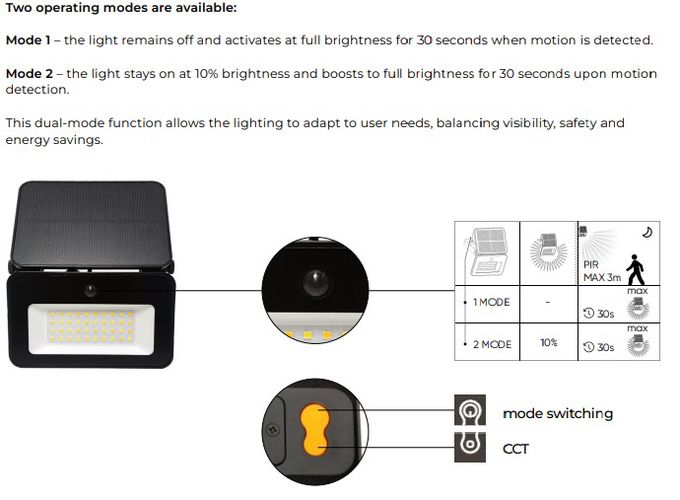 LED floodlight with solar panel and motion sensor FLOWLITE, 1000lm, CCT, 2130mAh 211346 5905378211346