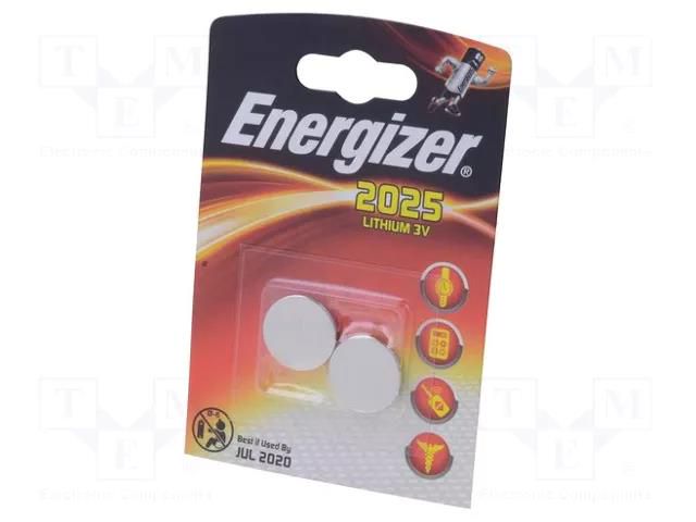 Battery: lithium; CR2025,coin; 3V; 165mAh; non-rechargeable; 2pcs. ENERGIZER BAT-CR2025/EG-B2