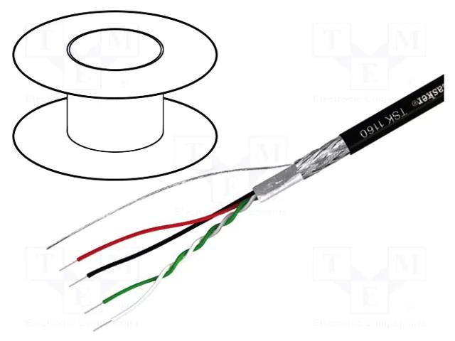 Wire; 1x2x0.14mm2,2x0.22mm2; USB 2.0; stranded; OFC; black; 100m TASKER TAS-TSK1160