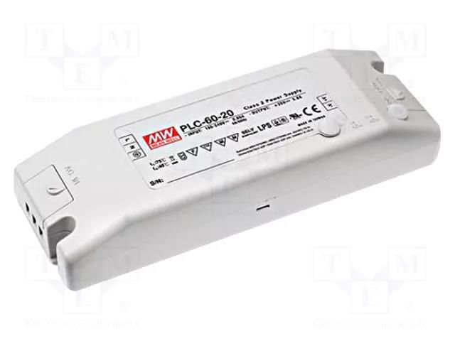 Power supply: switching; LED; 62.4W; 48VDC; 1.3A; 90÷264VAC; IP20 MEAN WELL PLC-60-48