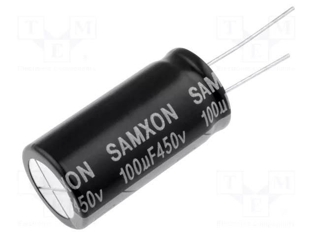 Capacitor: electrolytic; THT; 100uF; 450VDC; Ø18x35mm; Pitch: 7.5mm SAMXON KM100/450