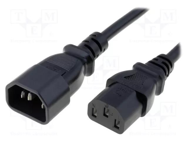 Cable; 3x0.75mm2; IEC C13 female,IEC C14 male; PVC; 0.5m; black LIAN DUNG WN111-3/07/0.5B