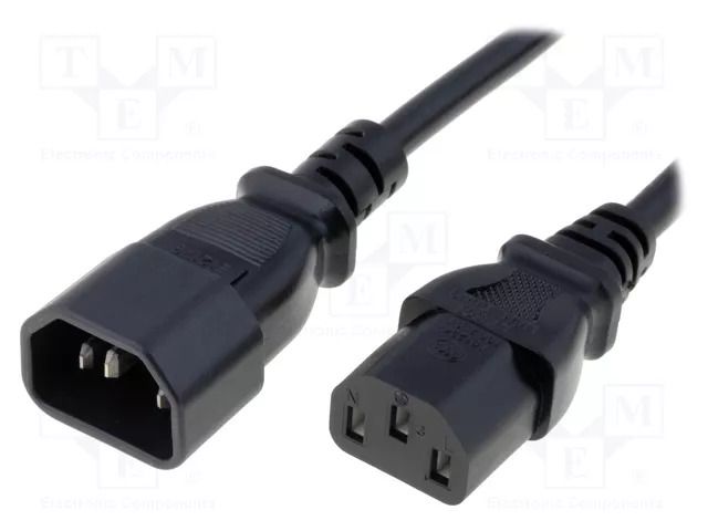 Cable; 3x1mm2; IEC C13 female,IEC C14 male; PVC; 1.8m; black; 10A LIAN DUNG WN111-3/10/1.8B