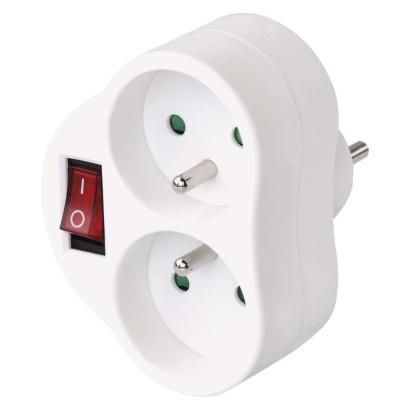 Multiple Socket 2× round with switch, white, EMOS P0062 8592920036877