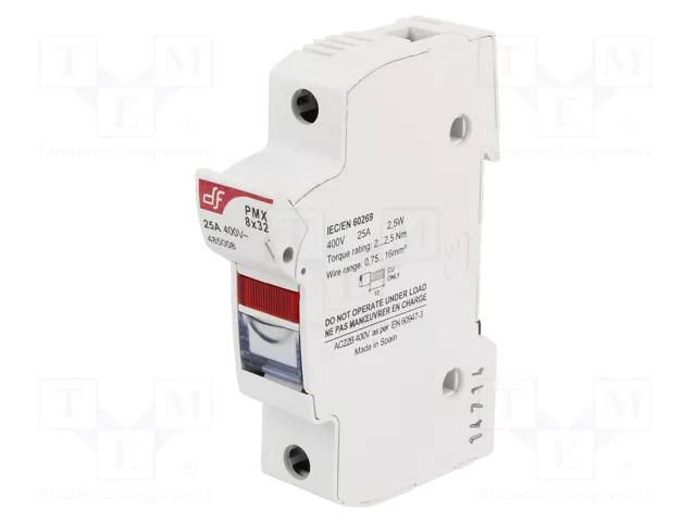 Fuse holder; 8x31mm; for DIN rail mounting; 25A; 400VAC; Poles: 1 DF ELECTRIC PMX8X31-1I