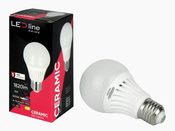 LED bulb E27 230V 13W A65 1820lm warm white 2700K, CERAMIC, LED line PRIME 241734-II 5905378201842