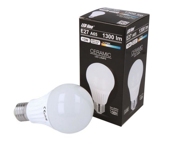 LED bulb E27 230V 13W A65 1300lm warm white 2700K, CERAMIC, LED line 241734 5901583241734