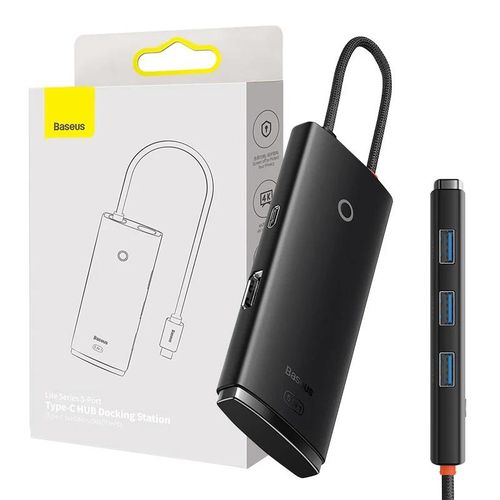 Baseus Lite Series Hub 5w1 USB-C to 3x USB 3.0 + USB-C + HDMI (black), Baseus WKQX040001