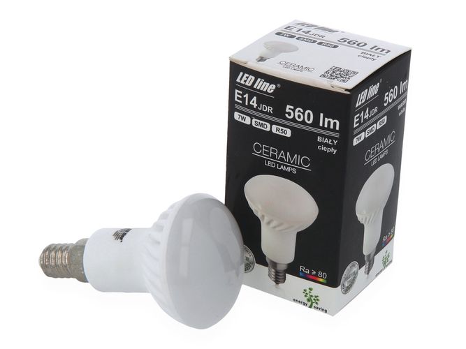 LED bulb E14 230V 7W 560lm R50 180° warm white, ceramic, LED line 243295 5901583243295