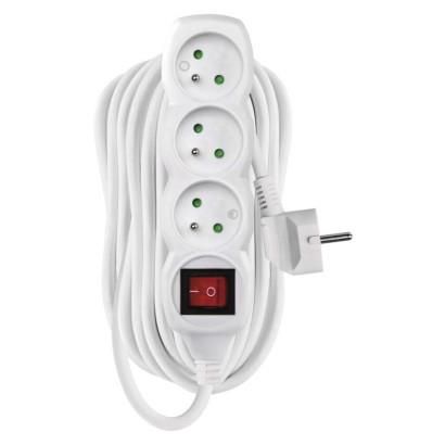 Extension Cord 10 m / 3 sockets / switch / white / PVC / 1.5 mm2, EMOS P1310R