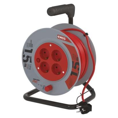 PVC Extension Cord Reel– 4 sockets, 15m SCHUKO, EMOS P19515