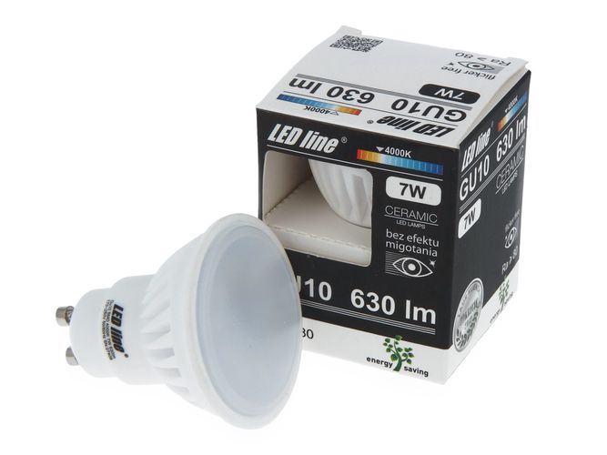 LED spotlight GU10 230V 7W 630lm 120° neutral white, ceramic, LED line 247620 5901583247620