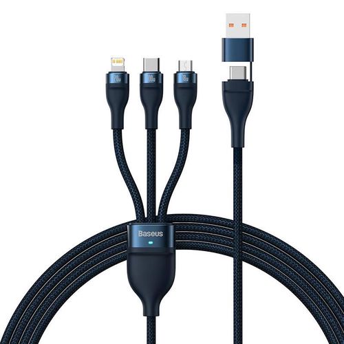 3in1 USB cable Baseus Flash Series 2, USB-C + micro USB + Lightning, 100W, 1.2m (blue), Baseus CASS030103