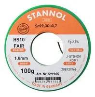 SOLDER WIRE, 99.3/0.7 SN/CU, 100G HS10 FAIR, 1.0MM, 100G