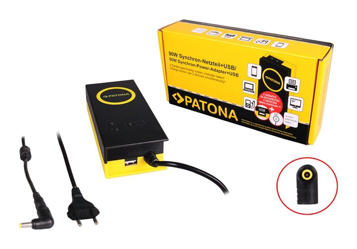 PATONA 90W Synchron Adapter 5,5x3x12mm 19V incl. USB Output 2,1A, PATONA 2606 4055655177115