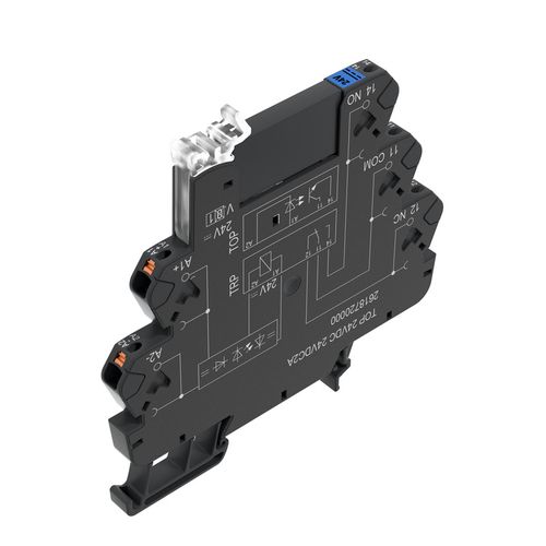 Semiconductor relay module TOP 24VDC 24VDC2A, 1 NO, AgNi, 24 VDC, 2 A, "Push In" type, black, Weidmuller 2618720000