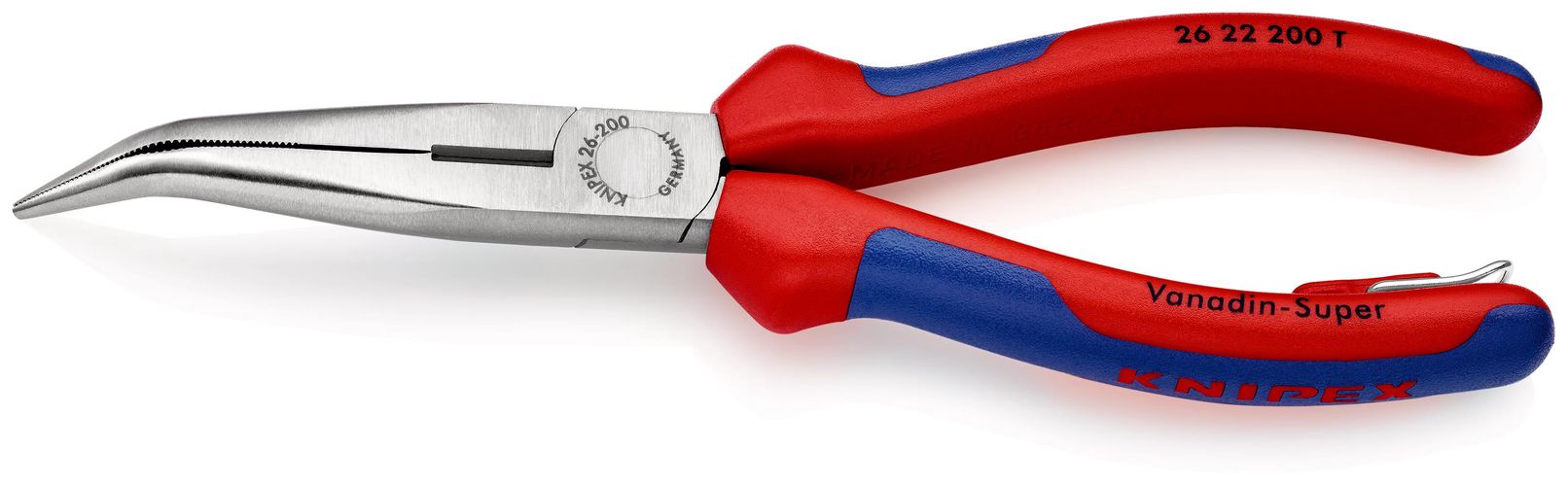 KNIPEX 26 22 200 T Snipe Nose Side Cutting Pliers (Stork Beak Pliers) with multi-component grips, with integrated tether attachment point for a tool tether black atramentized 200 mm 26 22 200 T 4003773080008