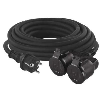 Extension Cord 15 m / 2 socket / black / rubber / 250 V / 1.5 mm2, EMOS P0702