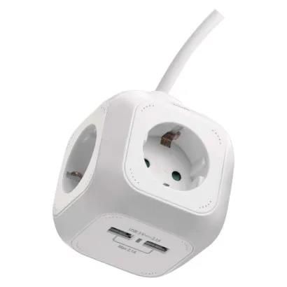 Extension power adaptor cube 1.9 m / 4 sockets / white / PVC / with USB / 1 mm2, EMOS P04219GU