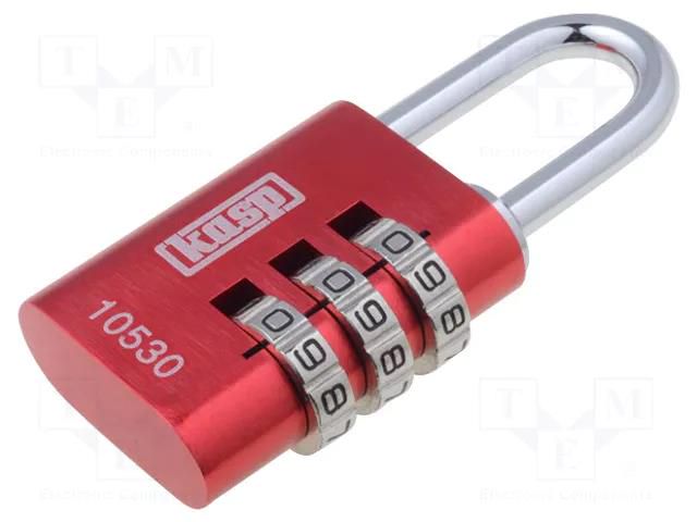 Padlock; shackle,combination code; aluminium; A: 32mm; B: 27mm KASP KA-K10530REDD