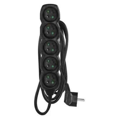Extension Cord 2 m / 5 sockets / black / PVC / 1 mm2, EMOS PC0512 8592920116500