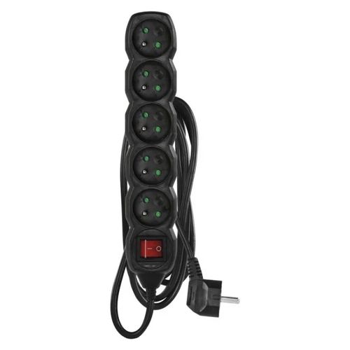 Extension Cord 2 m / 5 sockets / switch / black / PVC / 1 mm2, EMOS PC1512 8592920116531
