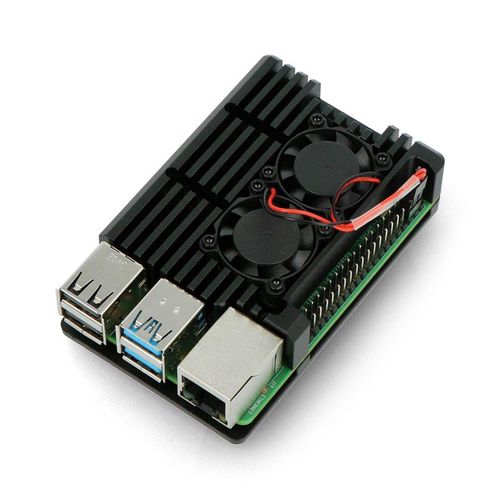 Case justPi for Raspberry Pi 4B aluminum with dual fan - black - LT-4B02 LON-15106 5903351242660