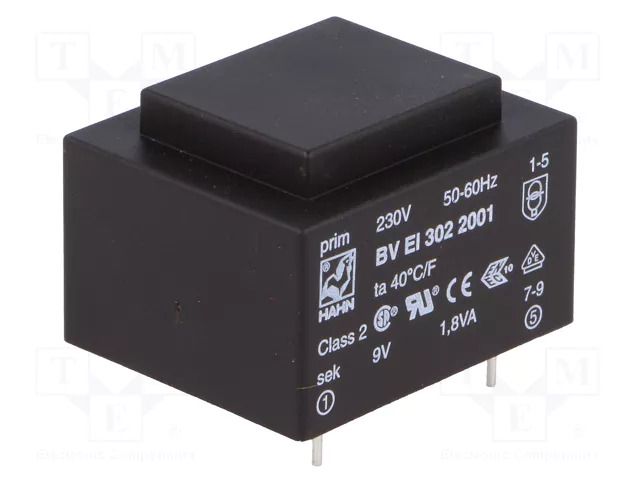 Transformer: encapsulated; 1.8VA; 230VAC; 9V; 200mA; PCB; BVEI HAHN BVEI3022001