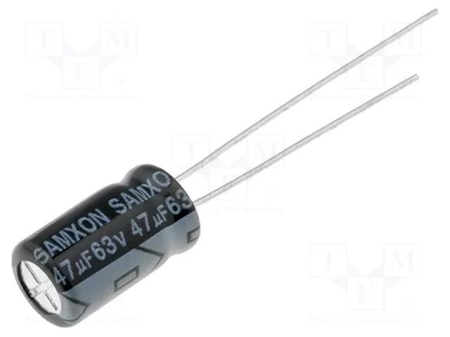 Capacitor: electrolytic; THT; 47uF; 63VDC; Ø6.3x11mm; Pitch: 2.5mm SAMXON KM47/63