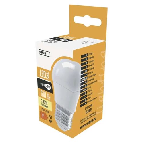 LED Bulb Basic Mini Globe / E27 / 6 W (42 W) / 510 lm / warm white, EMOS ZL3907 8592920030431