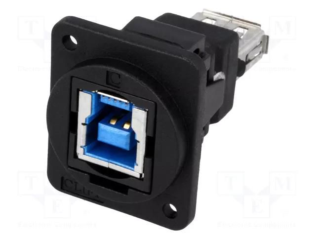 Coupler; USB A socket,USB B socket; FT; USB 3.0; plastic; 19x24mm CLIFF CP30206NX