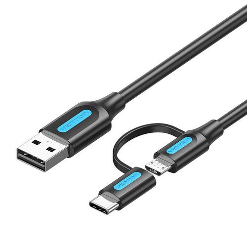 Cable 2in1 USB 2.0 to USB-C/Micro USB Vention CQDBF 1m (black), Vention CQDBF