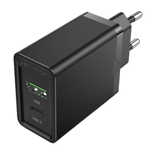 Wall charger EU USB-A(18W) USB-C(20W) Vention FBBB0-EU 2.4A PD3.0 (black), Vention FBBB0-EU