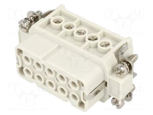 Connector: HDC; contact insert; female; S-A; PIN: 10; 10+PE; 16A MOLEX MX-93601-0137