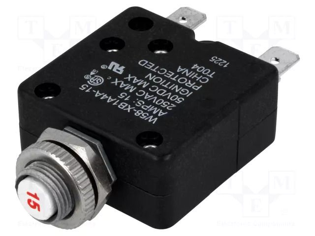 Circuit breaker; Urated: 250VAC; 50VDC; 15A; SPST-NC; Poles: 1; MCB TE Connectivity W58-XB1A4A-15