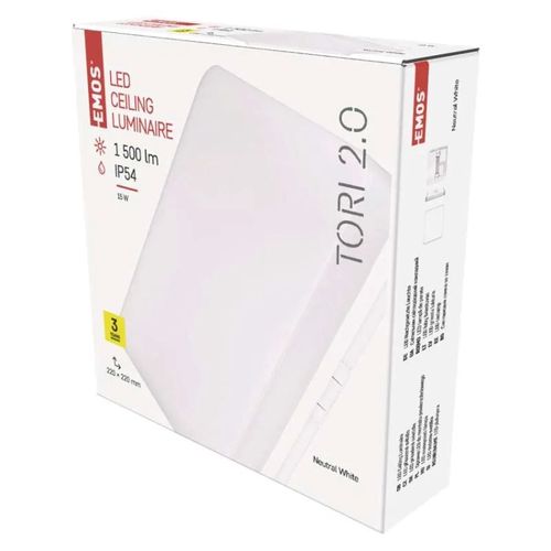 LED Ceiling lamp TORI, square 15W neutral white IP54, EMOS ZM4323 8592920094204