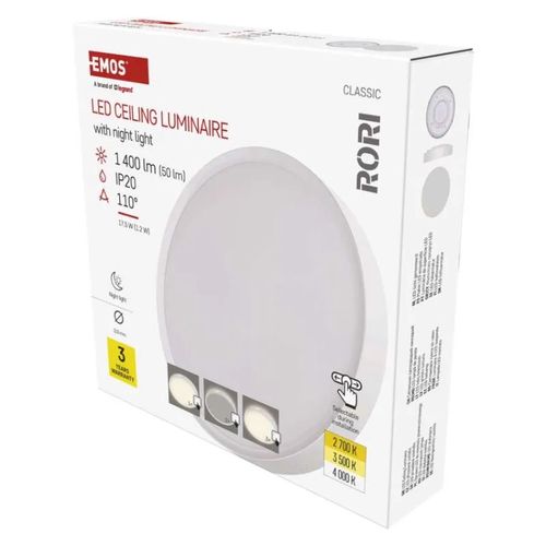LED surface luminaire RORI round, white, 17W, with change CCT, EMOS ZM4400 8592920133156