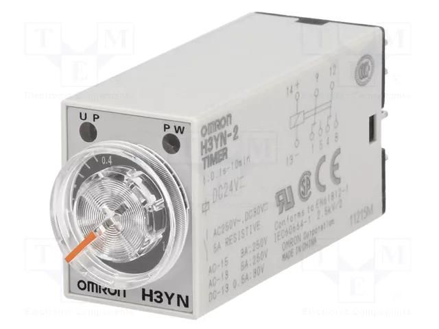 Timer; 0,1s÷10min; DPDT; 250VAC/5A; 24VDC; H3YN; socket; -10÷50°C OMRON H3YN-2-24DC