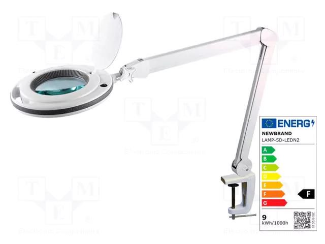 Desk magnifier; with backlight; 5dpt(x2.25); Ø127mm; Ø5"; 9W NEWBRAND LAMP-5D-LEDN2