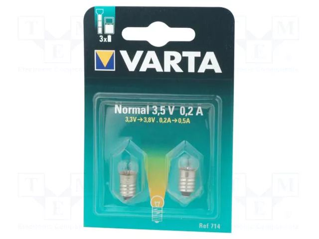 Filament lamp: miniature; E10; 3.5V; 200mA; 2pcs; blister VARTA LAMP-714